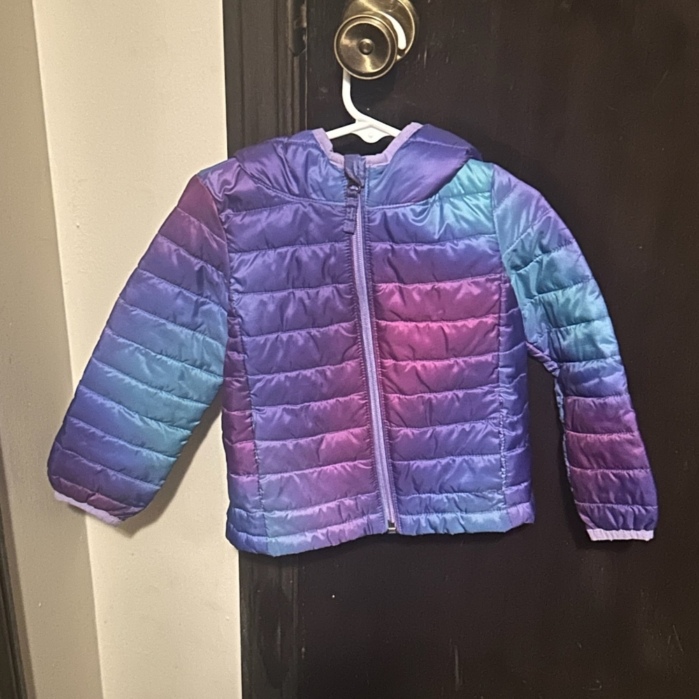 Girls' Ombre Puffer Jacket with Hood - Purple/Blue/Pink